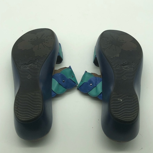 Dansko Two Strap Wedge Slip On Sandals Women's 39 Blue Tan Leather - Picture 6 of 6